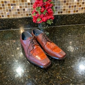 David X Men’s Crocodile and Lizard Shoes Sz. 10 Color =Cognac “Pre-Loved”